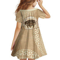 Tonga Skink Kava Bowl Family Matching Off Shoulder Short Dress and Hawaiian Shirt Vintage Tongan Ngatu Pattern