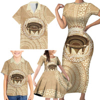 Tonga Skink Kava Bowl Family Matching Short Sleeve Bodycon Dress and Hawaiian Shirt Vintage Tongan Ngatu Pattern
