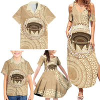 Tonga Skink Kava Bowl Family Matching Summer Maxi Dress and Hawaiian Shirt Vintage Tongan Ngatu Pattern