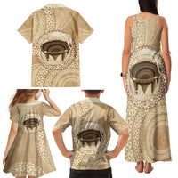 Tonga Skink Kava Bowl Family Matching Tank Maxi Dress and Hawaiian Shirt Vintage Tongan Ngatu Pattern