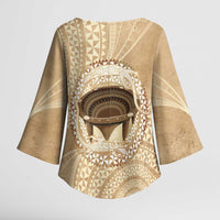 Tonga Skink Kava Bowl Kimono Sleeve Blouse Vintage Tongan Ngatu Pattern LT14 - Polynesian Pride