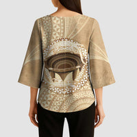 Tonga Skink Kava Bowl Kimono Sleeve Blouse Vintage Tongan Ngatu Pattern LT14 - Polynesian Pride