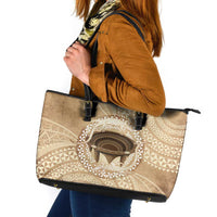 Tonga Skink Kava Bowl Leather Tote Bag Vintage Tongan Ngatu Pattern LT14 Brown - Polynesian Pride