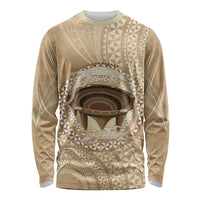 Tonga Skink Kava Bowl Long Sleeve Shirt Vintage Tongan Ngatu Pattern LT14 Unisex Brown - Polynesian Pride