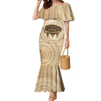 Tonga Skink Kava Bowl Mermaid Dress Vintage Tongan Ngatu Pattern LT14 Women Brown - Polynesian Pride