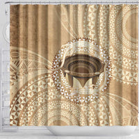 Tonga Skink Kava Bowl Shower Curtain Vintage Tongan Ngatu Pattern