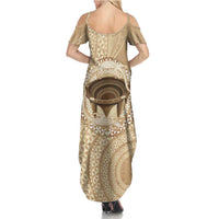 Tonga Skink Kava Bowl Summer Maxi Dress Vintage Tongan Ngatu Pattern LT14 - Polynesian Pride