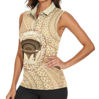 Tonga Skink Kava Bowl Women Sleeveless Polo Shirt Vintage Tongan Ngatu Pattern