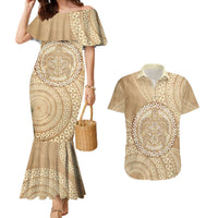 Tonga Ngatu Turtle Couples Matching Mermaid Dress and Hawaiian Shirt Vintage Tongan Tapa Cloth