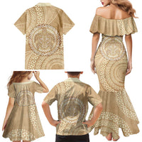 Tonga Ngatu Turtle Family Matching Mermaid Dress and Hawaiian Shirt Vintage Tongan Tapa Cloth