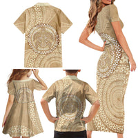 Tonga Ngatu Turtle Family Matching Short Sleeve Bodycon Dress and Hawaiian Shirt Vintage Tongan Tapa Cloth