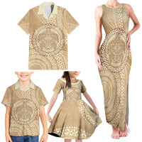Tonga Ngatu Turtle Family Matching Tank Maxi Dress and Hawaiian Shirt Vintage Tongan Tapa Cloth