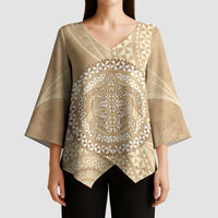 Tonga Ngatu Turtle Kimono Sleeve Blouse Vintage Tongan Tapa Cloth LT14 - Polynesian Pride