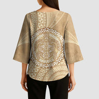 Tonga Ngatu Turtle Kimono Sleeve Blouse Vintage Tongan Tapa Cloth LT14 - Polynesian Pride