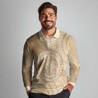 Tonga Ngatu Turtle Long Sleeve Polo Shirt Vintage Tongan Tapa Cloth