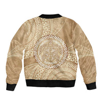 Tonga Ngatu Turtle Sleeve Zip Bomber Jacket Vintage Tongan Tapa Cloth