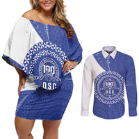 Queen Salote College 100th Anniversary Personalized Couples Matching Off Shoulder Short Dress and Long Sleeve Button Shirt Est 1926 Kolisi Fefine Tongan Ngatu Pattern