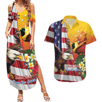 Personalised United States And Papua New Guinea Couples Matching Summer Maxi Dress and Hawaiian Shirt USA Eagle With PNG Bird Of Paradise LT14 Red - Polynesian Pride