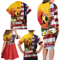 Personalised United States And Papua New Guinea Family Matching Long Sleeve Bodycon Dress and Hawaiian Shirt USA Eagle With PNG Bird Of Paradise