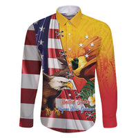 Personalised United States And Papua New Guinea Family Matching Off Shoulder Short Dress and Hawaiian Shirt USA Eagle With PNG Bird Of Paradise