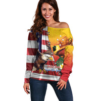 Personalised United States And Papua New Guinea Off Shoulder Sweater USA Eagle With PNG Bird Of Paradise