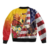 Personalised United States And Papua New Guinea Sleeve Zip Bomber Jacket USA Eagle With PNG Bird Of Paradise