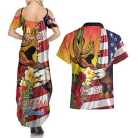 Personalised United States And Hawaii Couples Matching Summer Maxi Dress and Hawaiian Shirt USA Eagle With Hawaiian Shark Tattoo
