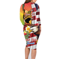 Personalised United States And Hawaii Family Matching Long Sleeve Bodycon Dress and Hawaiian Shirt USA Eagle With Hawaiian Shark Tattoo