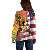 Personalised United States And Hawaii Off Shoulder Sweater USA Eagle With Hawaiian Shark Tattoo LT14 - Polynesian Pride