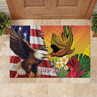 Personalised United States And Hawaii Rubber Doormat USA Eagle With Hawaiian Shark Tattoo LT14 - Polynesian Pride