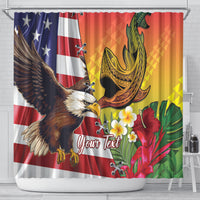 Personalised United States And Hawaii Shower Curtain USA Eagle With Hawaiian Shark Tattoo