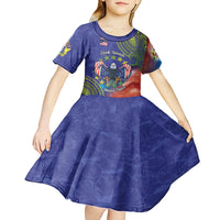 Personalised United States And Cook Islands Kid Short Sleeve Dress USA Eagle Mix Polynesian Pattern