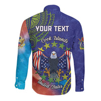 Personalised United States And Cook Islands Long Sleeve Button Shirt USA Eagle Mix Polynesian Pattern LT14 - Polynesian Pride