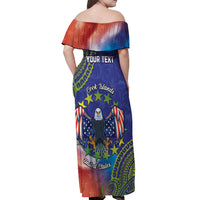 Personalised United States And Cook Islands Off Shoulder Maxi Dress USA Eagle Mix Polynesian Pattern LT14 - Polynesian Pride