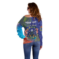 Personalised United States And Cook Islands Off Shoulder Sweater USA Eagle Mix Polynesian Pattern LT14 - Polynesian Pride