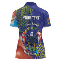 Personalised United States And Cook Islands Women Polo Shirt USA Eagle Mix Polynesian Pattern
