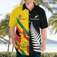 Custom New Zealand and Zimbabwe Hawaiian Shirt NZ Fern Zim Flag Half Style
