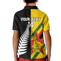 Custom New Zealand and Zimbabwe Kid Polo Shirt NZ Fern Zim Flag Half Style