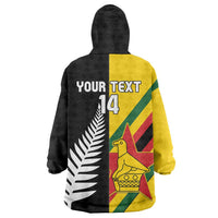 Custom New Zealand and Zimbabwe Wearable Blanket Hoodie NZ Fern Zim Flag Half Style