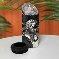 Black Polynesia Tribal Octopus Tattoo 4 in 1 Can Cooler Tumbler Pikake Lei Polynesian Pattern