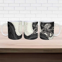 Black Polynesia Tribal Octopus Tattoo Ceramic Mug Pikake Lei Polynesian Pattern