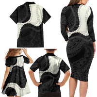 Black Polynesia Tribal Octopus Tattoo Family Matching Long Sleeve Bodycon Dress and Hawaiian Shirt Pikake Lei Polynesian Pattern