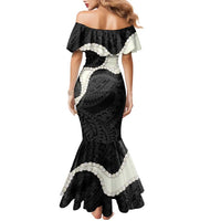 Black Polynesia Tribal Octopus Tattoo Family Matching Mermaid Dress and Hawaiian Shirt Pikake Lei Polynesian Pattern