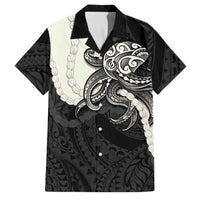 Black Polynesia Tribal Octopus Tattoo Family Matching Off Shoulder Short Dress and Hawaiian Shirt Pikake Lei Polynesian Pattern