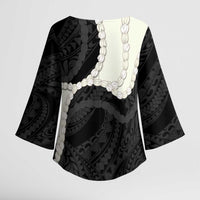 Black Polynesia Tribal Octopus Tattoo Kimono Sleeve Blouse Pikake Lei Polynesian Pattern