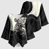 Black Polynesia Tribal Octopus Tattoo Kimono Sleeve Blouse Pikake Lei Polynesian Pattern