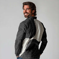 Black Polynesia Tribal Octopus Tattoo Long Sleeve Polo Shirt Pikake Lei Polynesian Pattern