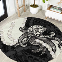 Black Polynesia Tribal Octopus Tattoo Round Carpet Pikake Lei Polynesian Pattern