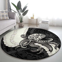 Black Polynesia Tribal Octopus Tattoo Round Carpet Pikake Lei Polynesian Pattern