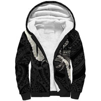 Black Polynesia Tribal Octopus Tattoo Sherpa Hoodie Pikake Lei Polynesian Pattern